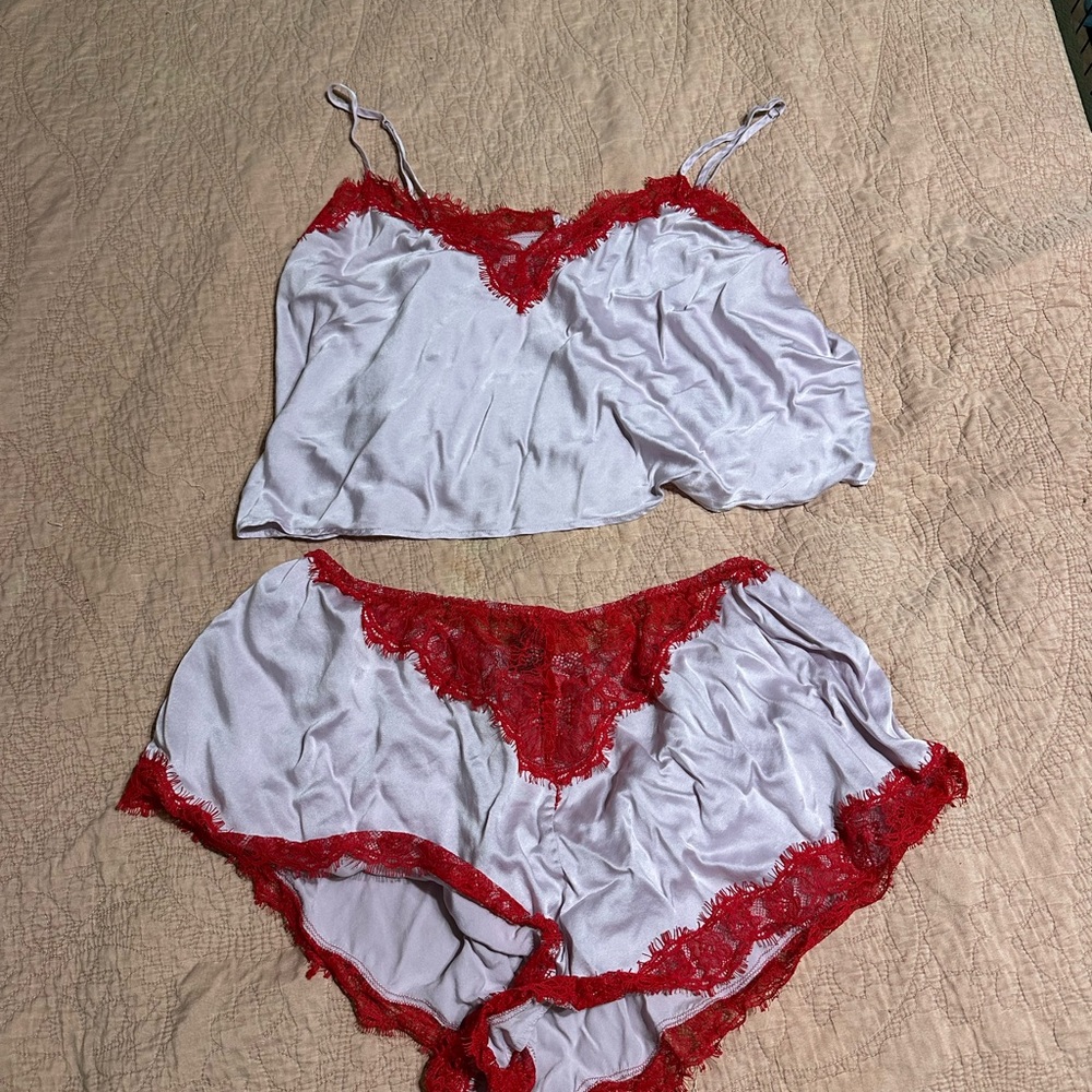 Elegant Red and lilac Lace Sleepwear Set